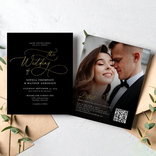 HAUSHALT Elegante Black Gold QR Code UAwg Wedding (Von Creator hochgeladen)