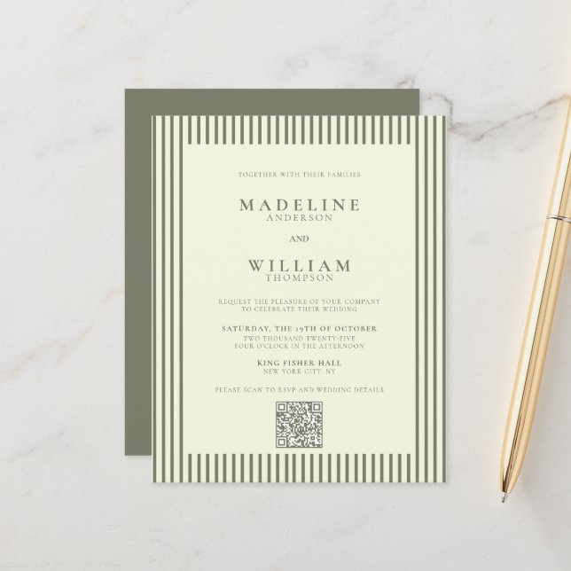 HAUSHALT Elegante gestrippte Seite Grün QR-Code Ho (Vorderseite/Rückseite Beispiel)