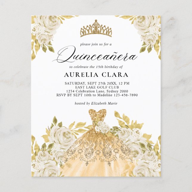 HAUSHALT Elfenbeingoldkleid Floral 15. Quinceañera (Vorderseite)