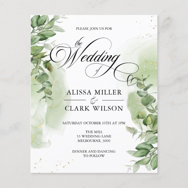 HAUSHALT Eukalyptus Grüne Gold Hochzeit Einladung (Vorderseite)
