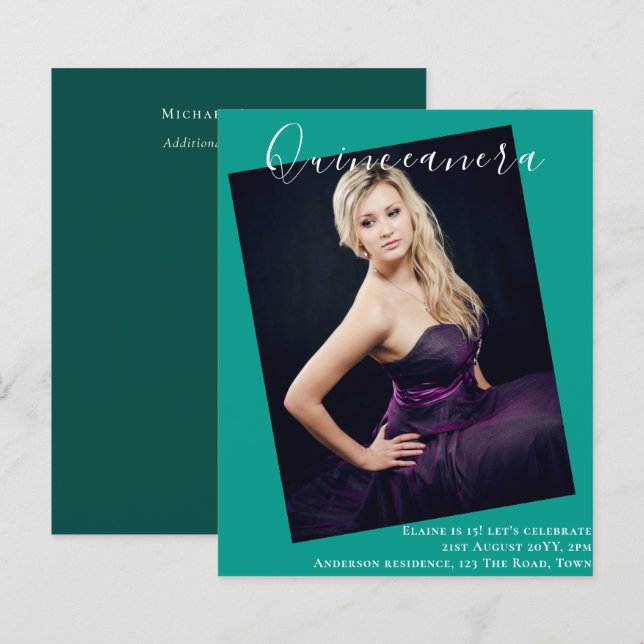 HAUSHALT - FOTO von Quinceanera Einladung zur Ankü (Vorne/Hinten)