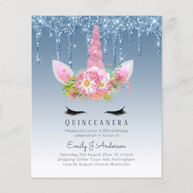 HAUSHALT Glitzer Quinceanera Unicorn Anicorn Flüge Flyer (Vorne)