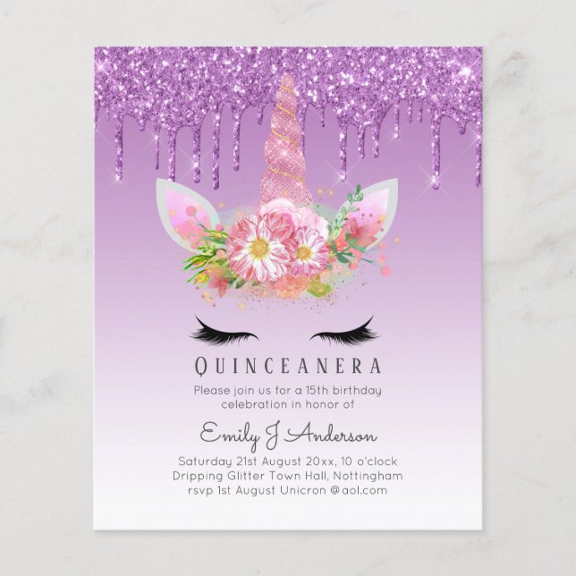 HAUSHALT Glitzer Quinceanera Unicorn Anicorn Flüge Flyer (Vorne)