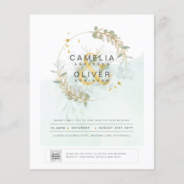 HAUSHALT Grüne FOTO Hochzeit Einladung QR CODE F Flyer (Vorne)