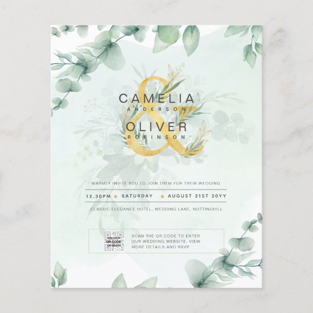 HAUSHALT Grüne FOTO Hochzeit Einladung QR CODE F Flyer (Vorne)