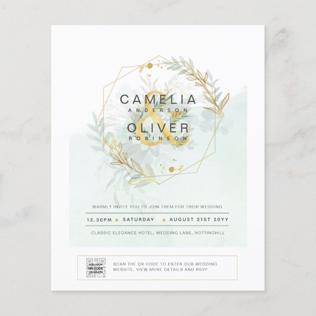 HAUSHALT Grüne FOTO Hochzeit Einladung QR CODE F Flyer (Vorne)