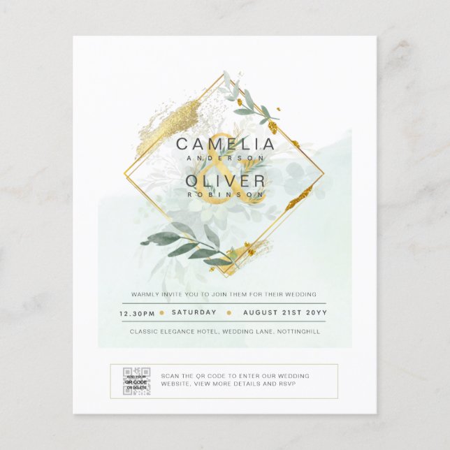 HAUSHALT Grüne FOTO Hochzeit Einladung QR CODE F Flyer (Vorne)