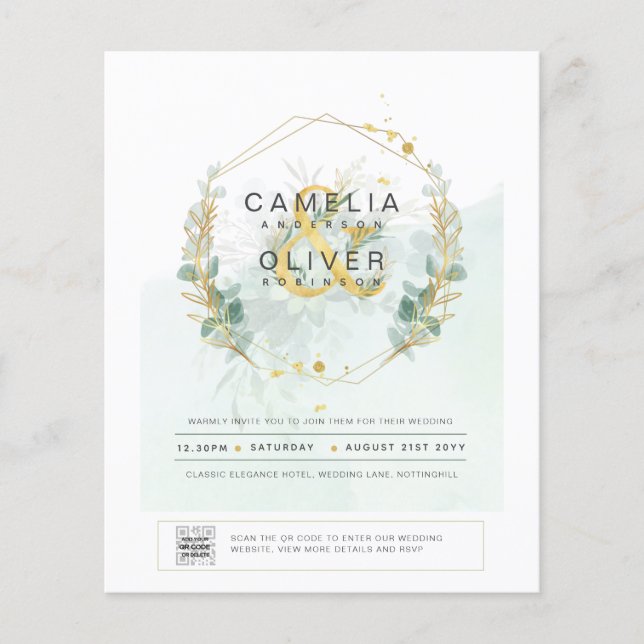 HAUSHALT Grüne FOTO Hochzeit Einladung QR CODE F Flyer (Vorne)