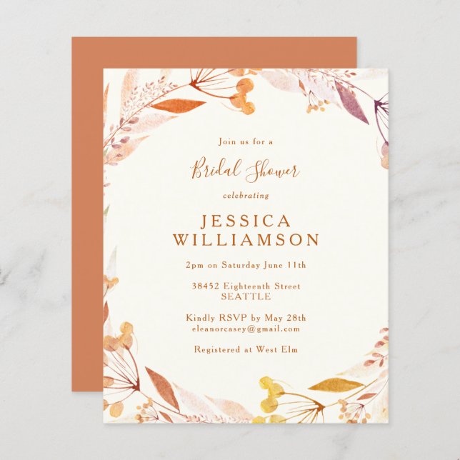 Haushalt Herbst Floral Watercolor Boho Brautparty (Vorne/Hinten)