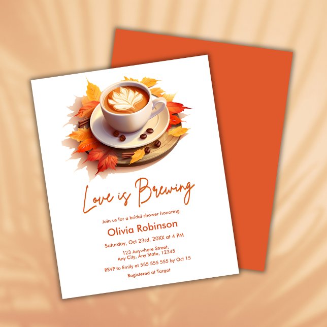 Haushalt Herbst Liebe Brewing Brautparty Einladung (Budget Fall Autumn Love is Brewing Coffee Bridal Shower Invitation  )