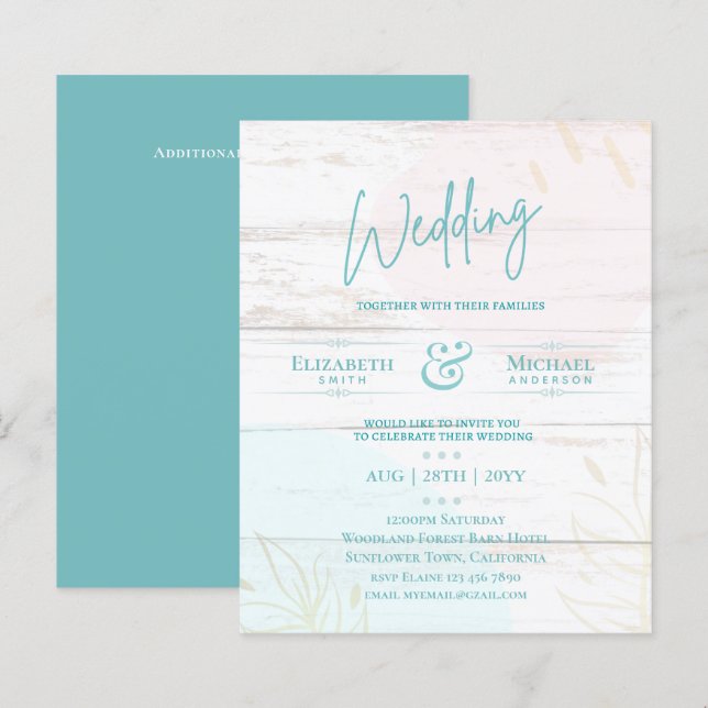 HAUSHALT Hochzeit Einladen Aquamarinen rosa Gold A (Vorne/Hinten)