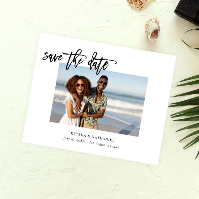 Haushalt Kalligrafie Uno Foto Save the Date Flyer (Von Creator hochgeladen)