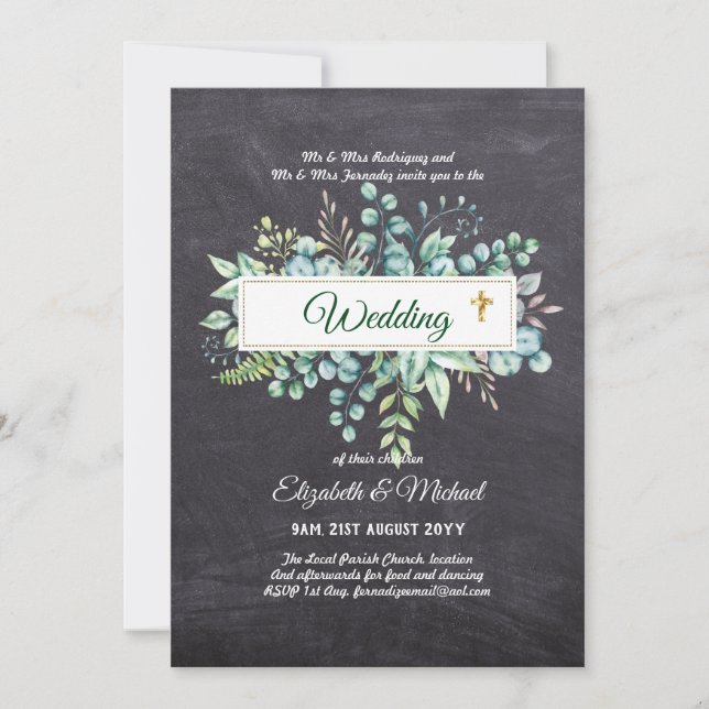 Haushalt KATHOLIC Christlich WEDDING Greenery bitt Einladung (Vorderseite)