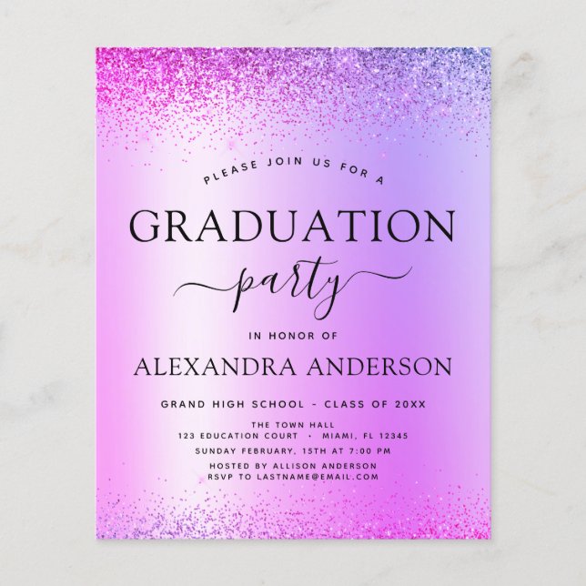 Haushalt Lila 2023 Glitzer der Graduierungspartei Flyer (Vorne)