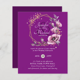 HAUSHALT Lila Goldflorale Hochzeitseinladungen