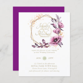 HAUSHALT Lila Goldflorale Hochzeitseinladungen