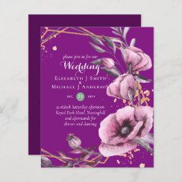 HAUSHALT Lila Goldflorale Hochzeitseinladungen