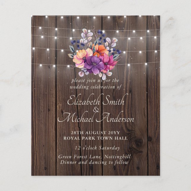 HAUSHALT Lila Orange Floral Wedite Einladung Flyer (Vorne)