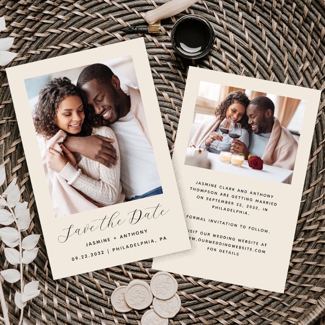 Haushalt Minimalistisch 2-Foto Beige Save the Date (Von Creator hochgeladen)