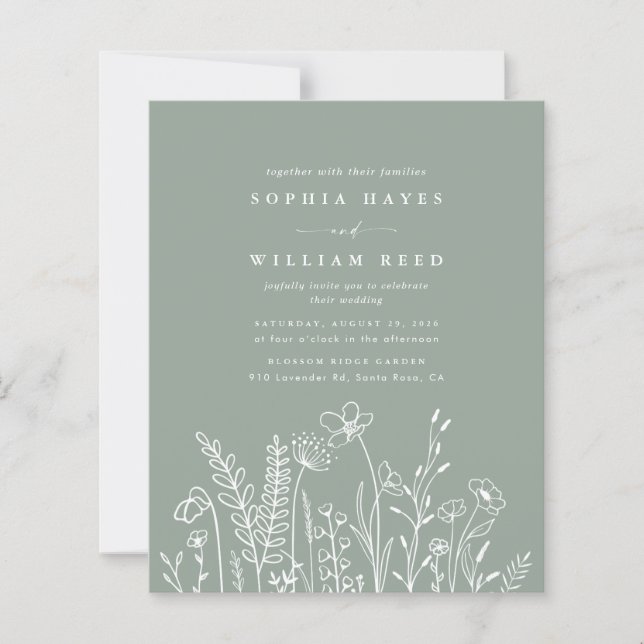HAUSHALT Moderne Boho Sage Grüne Wildblume Hochzei (Vorderseite)