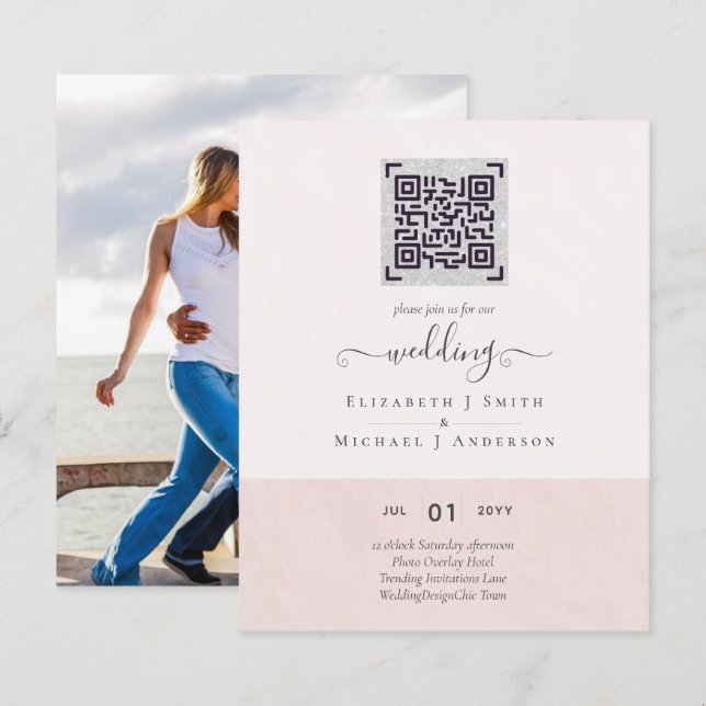 HAUSHALT Modernes FOTO Hochzeit INVITE QR CODE UAW (Vorne/Hinten)