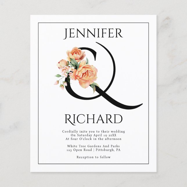 HAUSHALT Peach peonies QR Einladung zur Hochzeit Flyer (Vorne)