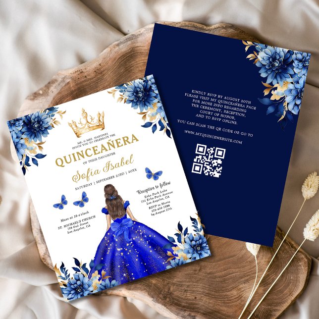 Haushalt QR Code Floral Royal Blue Quinceanera (Von Creator hochgeladen)
