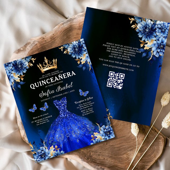 Haushalt QR Code Quinceanera Royal Blue Princess Flyer (Von Creator hochgeladen)