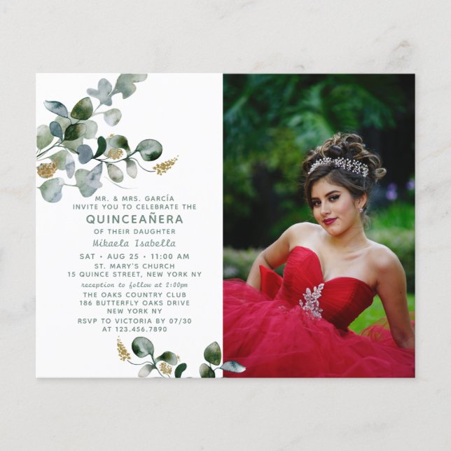 Haushalt Quinceañera Eukalyptus Floral Foto Flyer (Vorne)