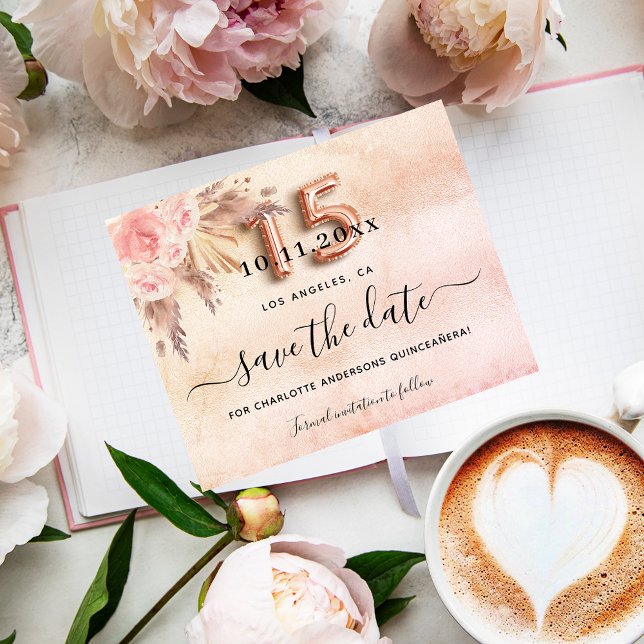 Haushalt Quinceanera Pampas Rose Save the Date (Von Creator hochgeladen)