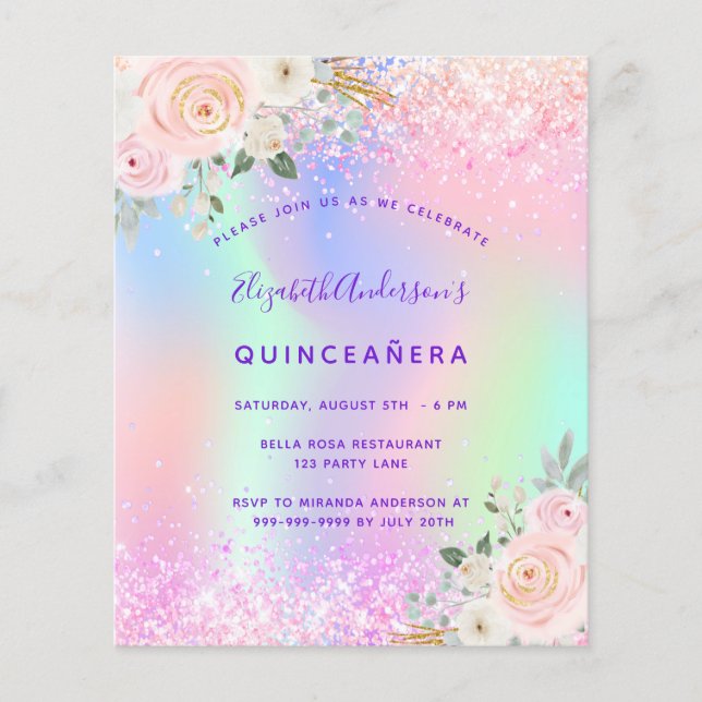 Haushalt Quinceanera rosa lila Glitzer Blüte (Vorderseite)