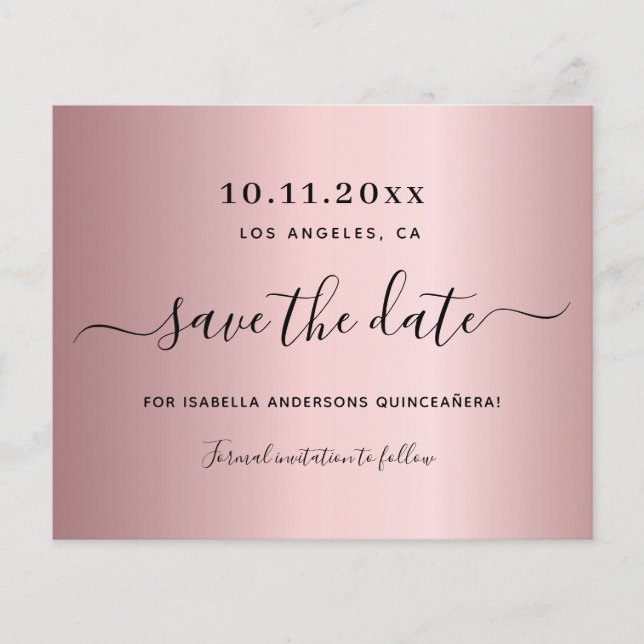 Haushalt Quinceanera Rosa staub Save the Date (Vorderseite)