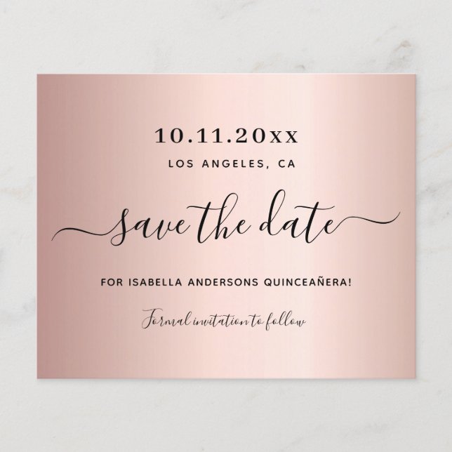 Haushalt Quinceanera Rose Gold Save the Date (Vorderseite)