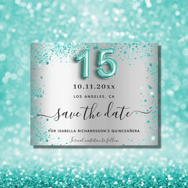 Haushalt Quinceanera Silber Save the Date aquamari (Von Creator hochgeladen)