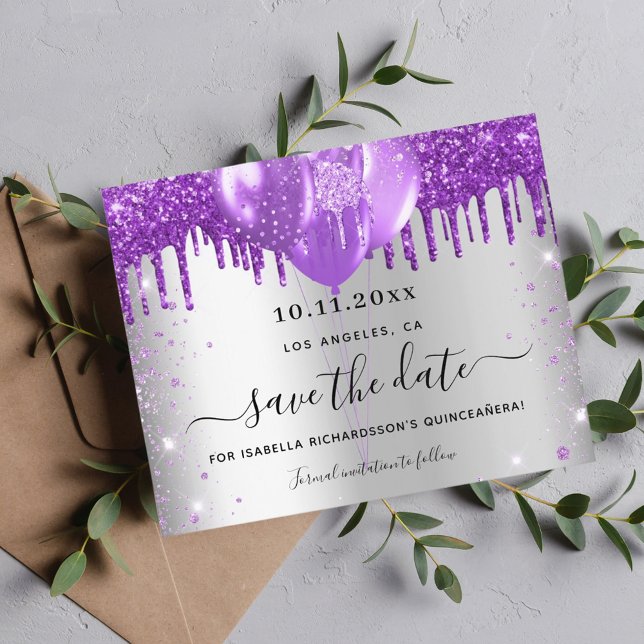 Haushalt Quinceanera Silber Save the Date lila (Von Creator hochgeladen)