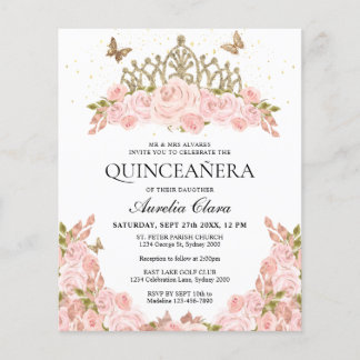 HAUSHALT Rosa Blütenrot Gold Tiara Quinceanera