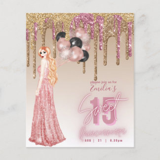 HAUSHALT Rosa Rose Gold Glitzer Quinceanera Rotes  Flyer