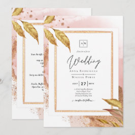 HAUSHALT Rose Gold Blätter Hochzeitsstipendium QR- Einladung