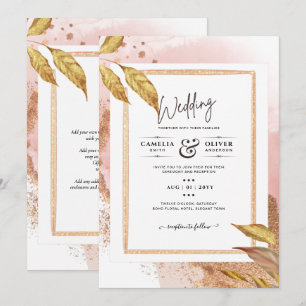 HAUSHALT Rose Gold Blätter Hochzeitsstipendium QR- Einladung