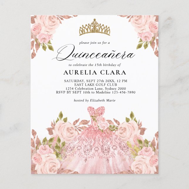 HAUSHALT Rosegold Rosa Kleid Floral 15. Quinceañer (Vorderseite)