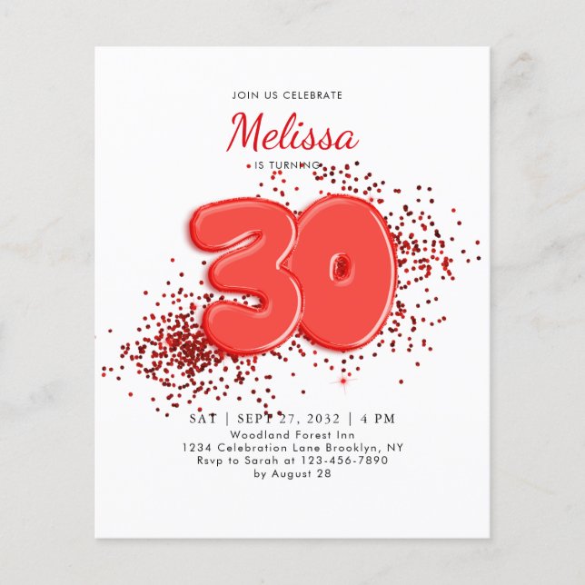 HAUSHALT Rot 30. Balloons Confetti Erwachsene Gebu (Vorderseite)