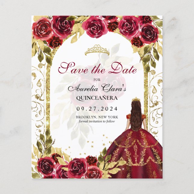 HAUSHALT Rote Flora Prinzessin Gold Arch Quinceane (Vorderseite)