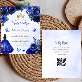 Haushalt Royal Blue Floral QR Code Quinceañera