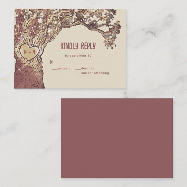 HAUSHALT Rustikal geschnitzter Herzbaum Hochzeitsk Mitteilungskarte (Vorne/Hinten)