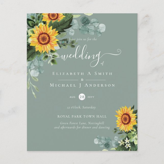 HAUSHALT Rustikale Sonnenblumen Eukalyptus-Blätter Flyer (Vorne)