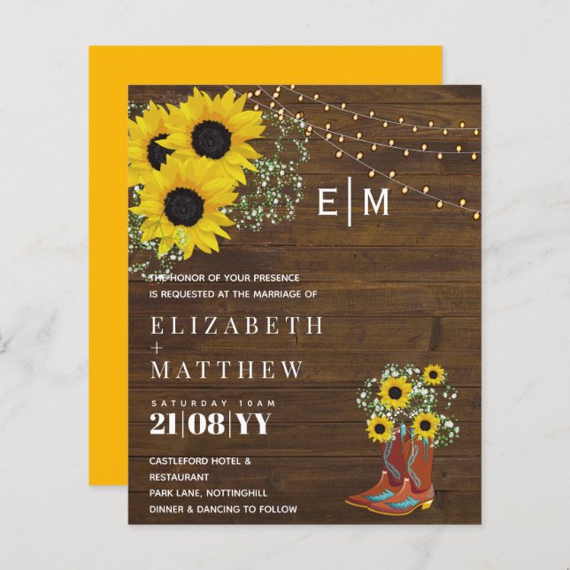 HAUSHALT Rustikale Sonnenblumen Gypsophila Hochzei (Vorne/Hinten)