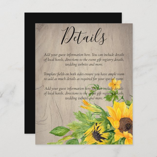 HAUSHALT Rustikale Sonnenblumen Hochzeitsdetails - (Vorne/Hinten)
