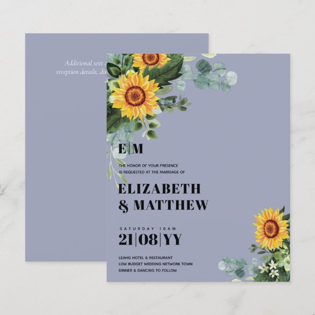 HAUSHALT Rustikale Sonnenblumen Moderne Hochzeit v (Vorne/Hinten)