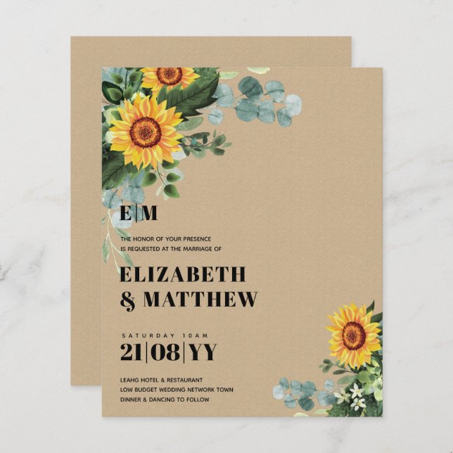 HAUSHALT Rustikale Sonnenblumen Moderne Hochzeit v (Vorne/Hinten)