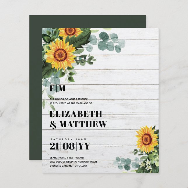 HAUSHALT Rustikale Sonnenblumen Moderne Hochzeit v (Vorne/Hinten)